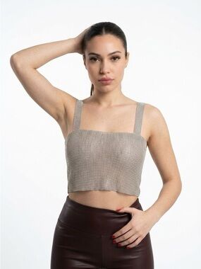 LYDIA SILVER  RHINESTONE CRYSTAL CROP TOP SPARKLE TANK SMALL WOMAN